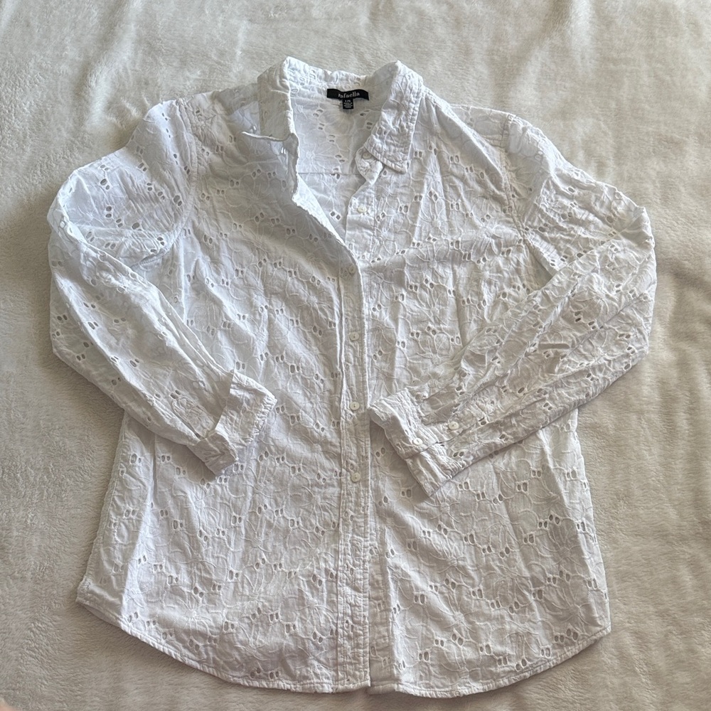 Women’s White Eyelet Button Down Shirt
